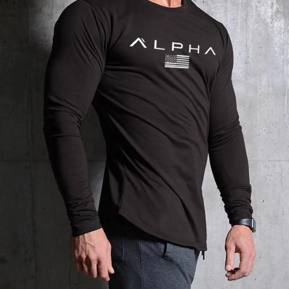 Rahat Uzun kollu Pamuklu Tişört Erkekler Gym Fitness Egzersiz Skinny t gömlek Erkek Baskı Tee Sonbahar Koşu Spor Marka Giyim CY200522 Tops