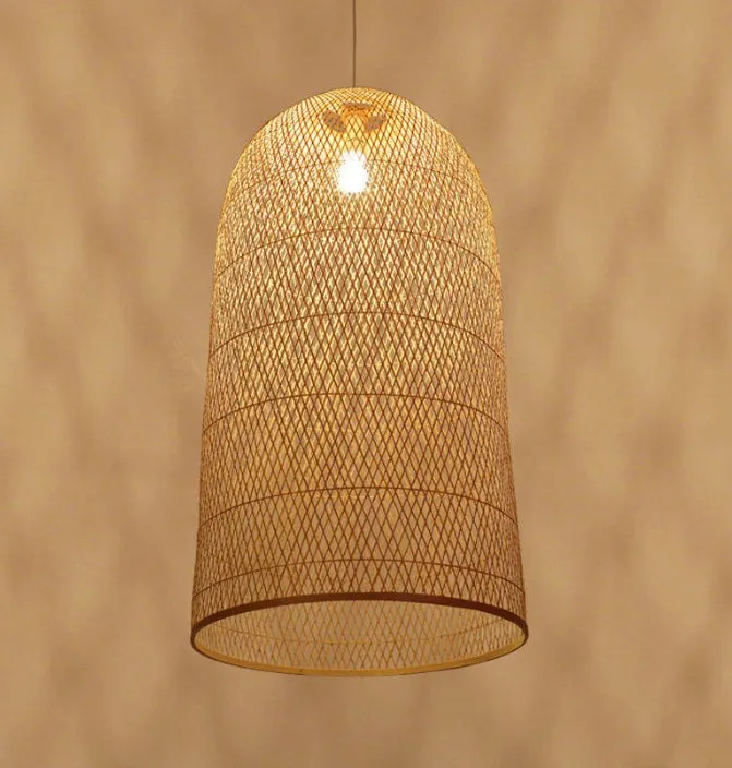 Bambukonst LED -ljuskrona Wood Wicker E27 Kinesisk stil hängslampor Suspension hem inomhus matsal kök ljus armaturen l289o