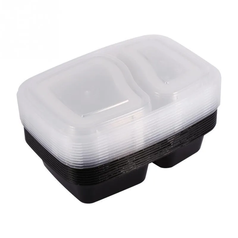 set 2 Compartimenten Maaltijdvoorbereiding Plastic Voedselcontainer Lunchbox Bento Picknick Milieuvriendelijk Met Deksel Magnetron Lunchboxen C1904144946