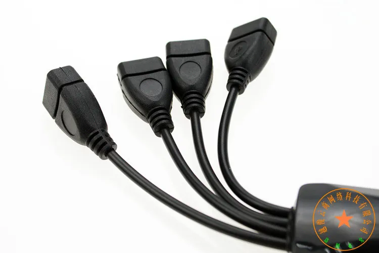 1 a 4 USB 2.0 Cable de transferencia de datos de extensión de cubo macho a 4 cable de divisor de puerto femenino negro
