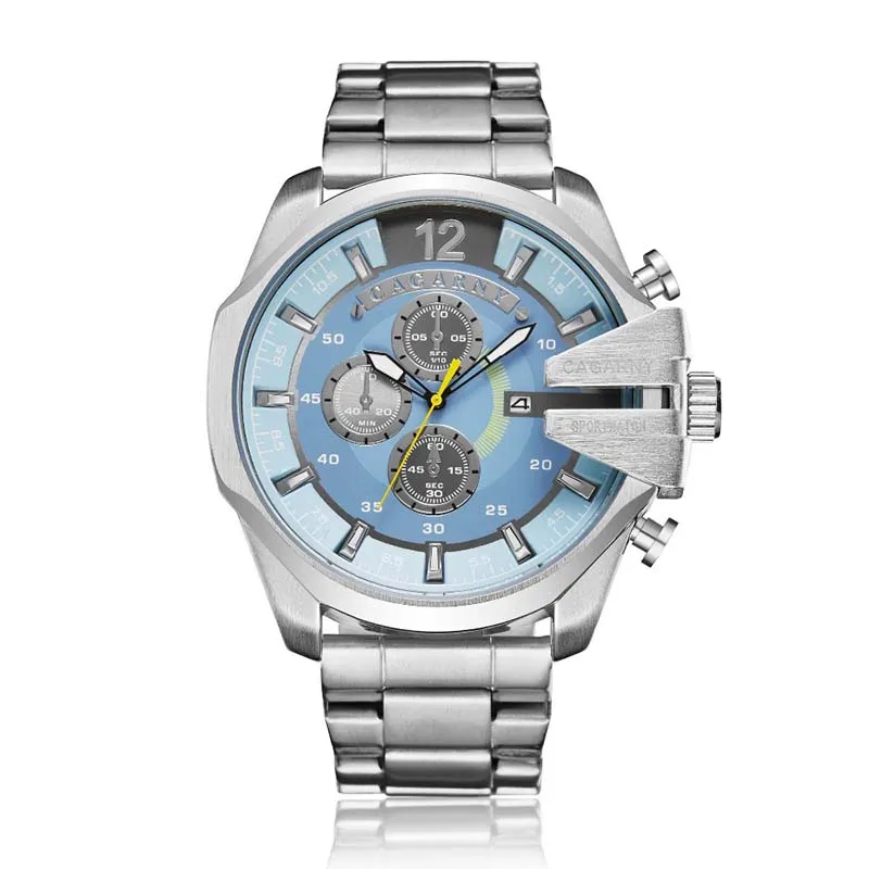 Heren Quartz Analoog Horloge Cagarny Mode Sport Horloge Waterdicht Zwart Roestvrij Mannelijke Horloges Klok Relogio Masculin268U