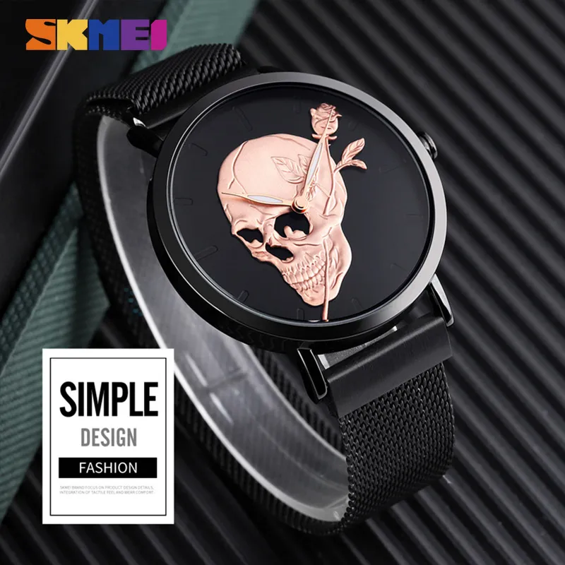 SKMEI hommes montres haut de gamme de luxe montre-bracelet à Quartz Simple aimant montre en acier inoxydable bande étanche lumineux montre homme 9173320J