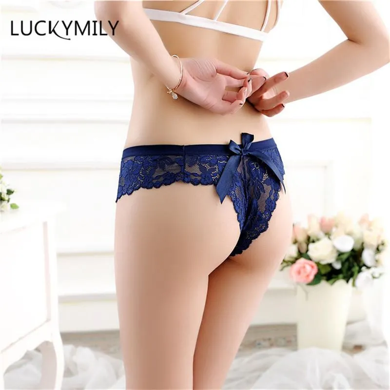 Sexy Women Bowtie Panties Female Underwear Floral Lace Women Panties Breathable Ladies Low Waist Transparent Briefs204J