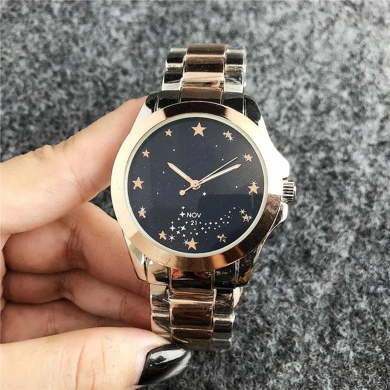 Reloj de pulsera de marca de moda para mujer estilo estrella chica relojes de cuarzo con banda de metal de acero TOM6501-1241d