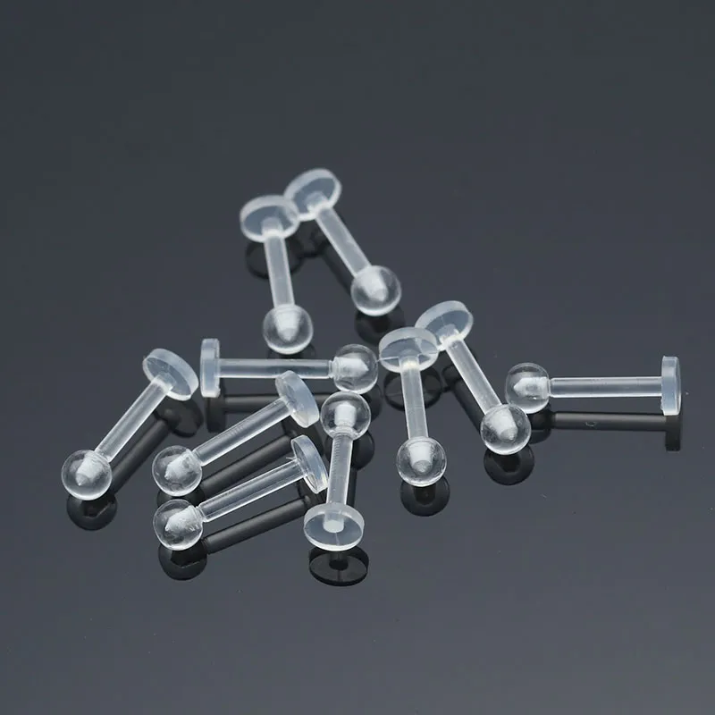 Labret Lip Rings Clear Bioplastic Lip Piercing Bar 16G Antiallergic