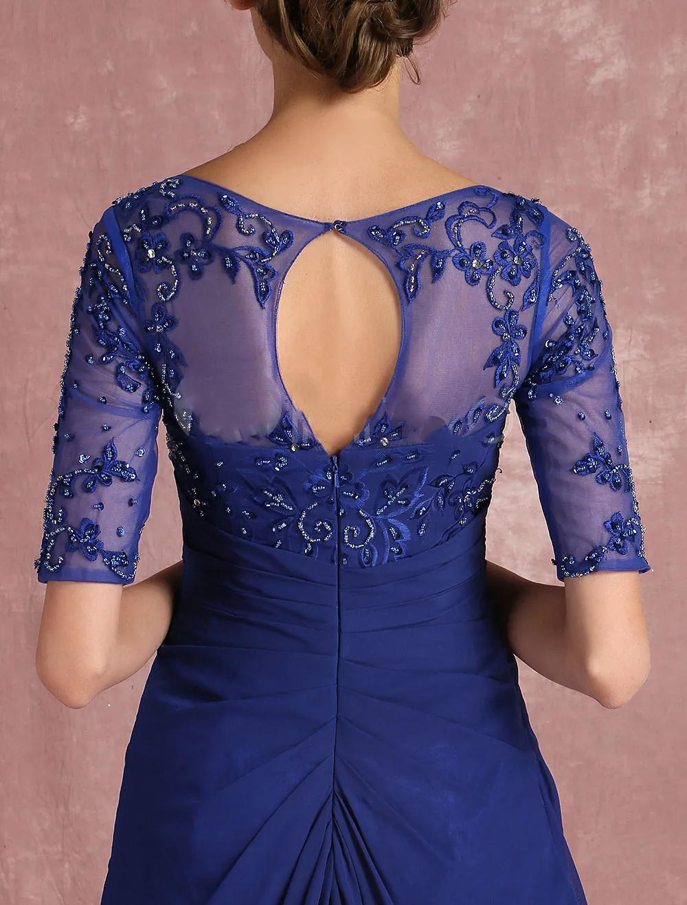 Abiti la madre della sposa con maniche 1/2 blu navy 2022 Scollo a V Lunghezza pavimento in pizzo vintage Abiti da sera formali251W