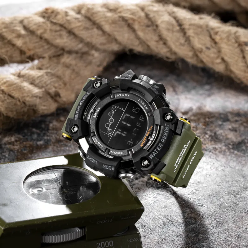 Herrenuhr Militär Wasserdicht SMAEL Sportuhr Armee führte digitale Handgelenk-Stoppuhren für Männer 1802 Relogio Masculino Watches2932