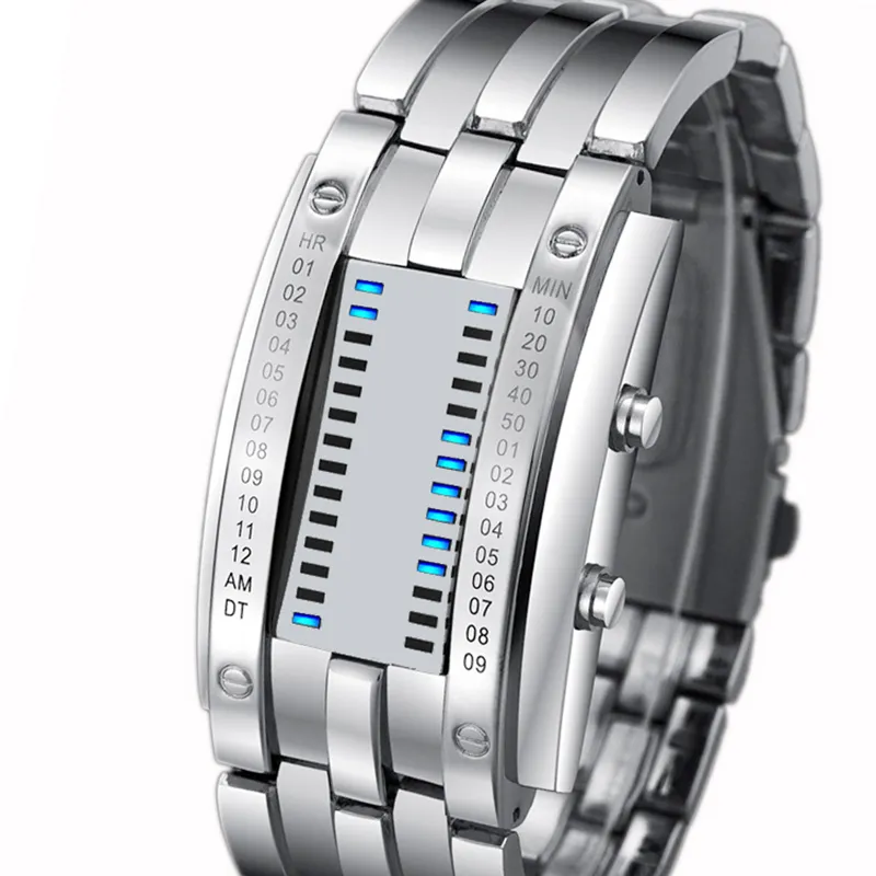 SKMEI Fashion Creative Sport Watch Men Stainless Steel Strap LED Display Watches 5Bar Waterproof Digital Watch reloj hombre 0926189A