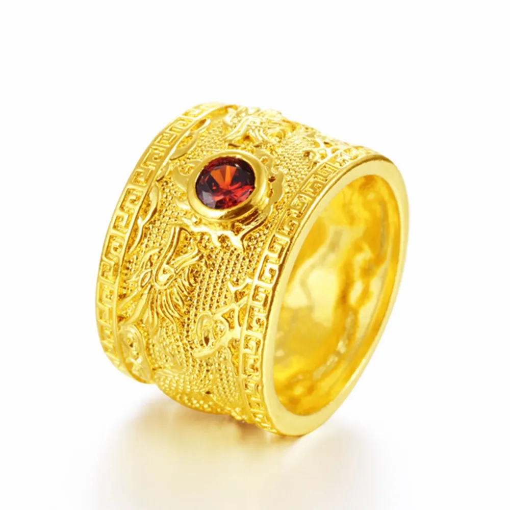 Gruby pasmo pierścieniowe podwójny wzór smoków 18k żółte złoto klasyczne damskie męskie rozmiar palca 6273S