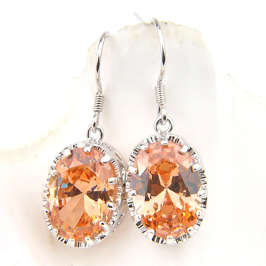 LuckyShine – boucles d'oreilles ovales en Morganite Champagne, plaqué argent Sterling 925, crochet pendant, classique et populaire pour femme, bijoux 316u