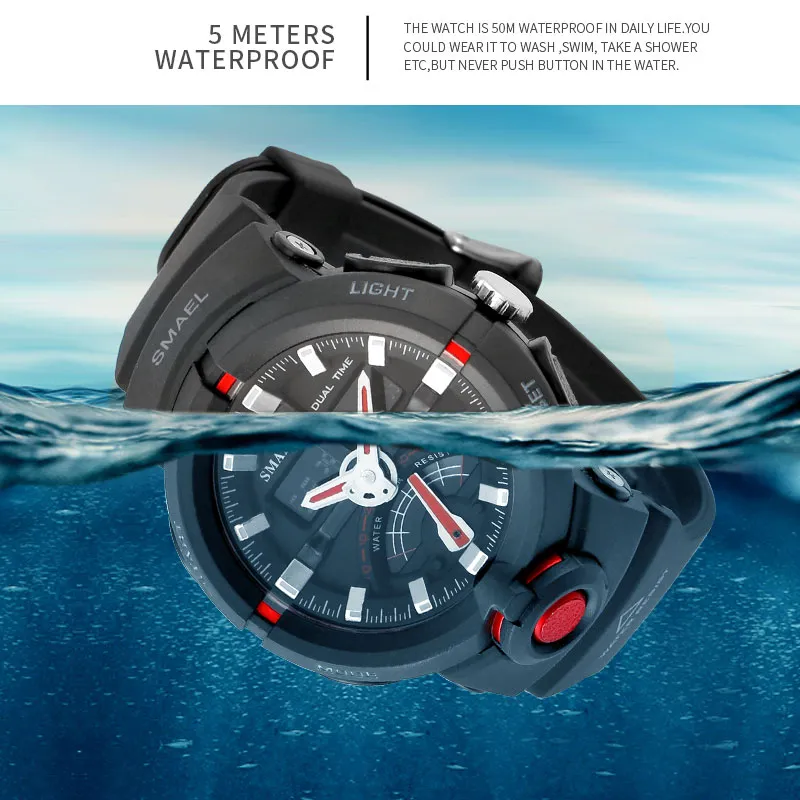 Nowa elektronika zegarek Smael Brand's Men Digital Sport Watches Mężczyzna Zegar Dual Display Waterproof Dive White Relogio 16373104