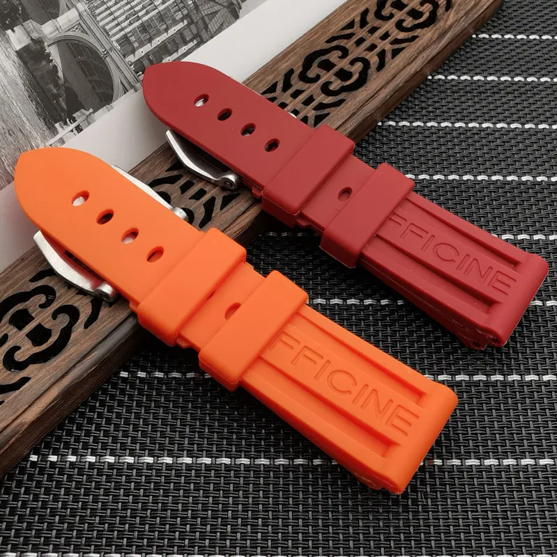 Silikongummi Watchband 22mm 24mm 26mm Black Blue Red Orange Watch Band för Panerai -rem med logotyp CJ191225290G