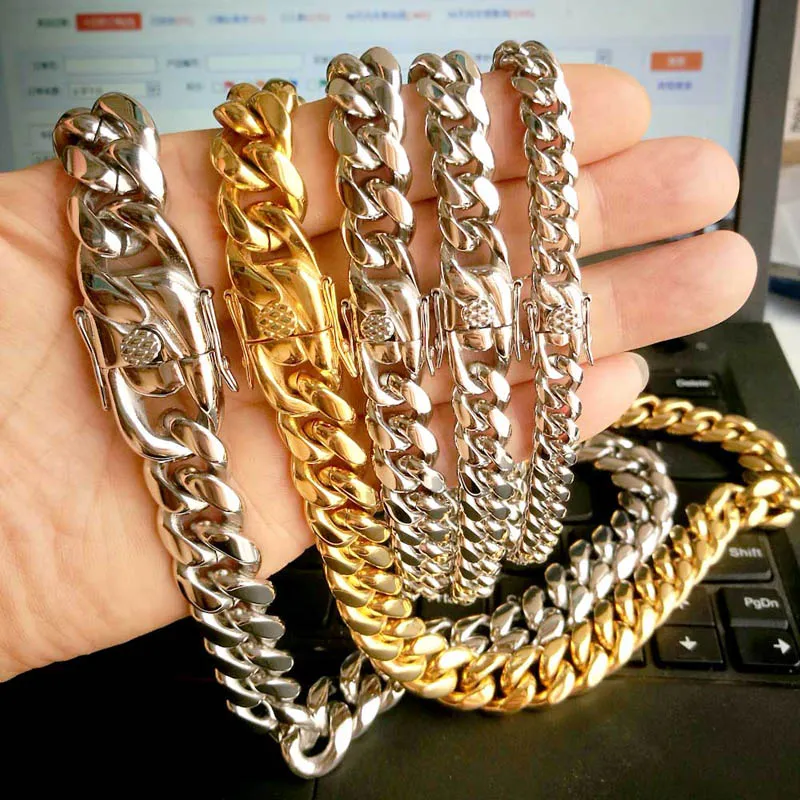 Echt goud gevuld mannen Cubaanse ketting ketting roestvrij stalen sieraden hoog gepolijst hip hop curb link dubbele veiligheidssluiting 5 8 10 12 14204D