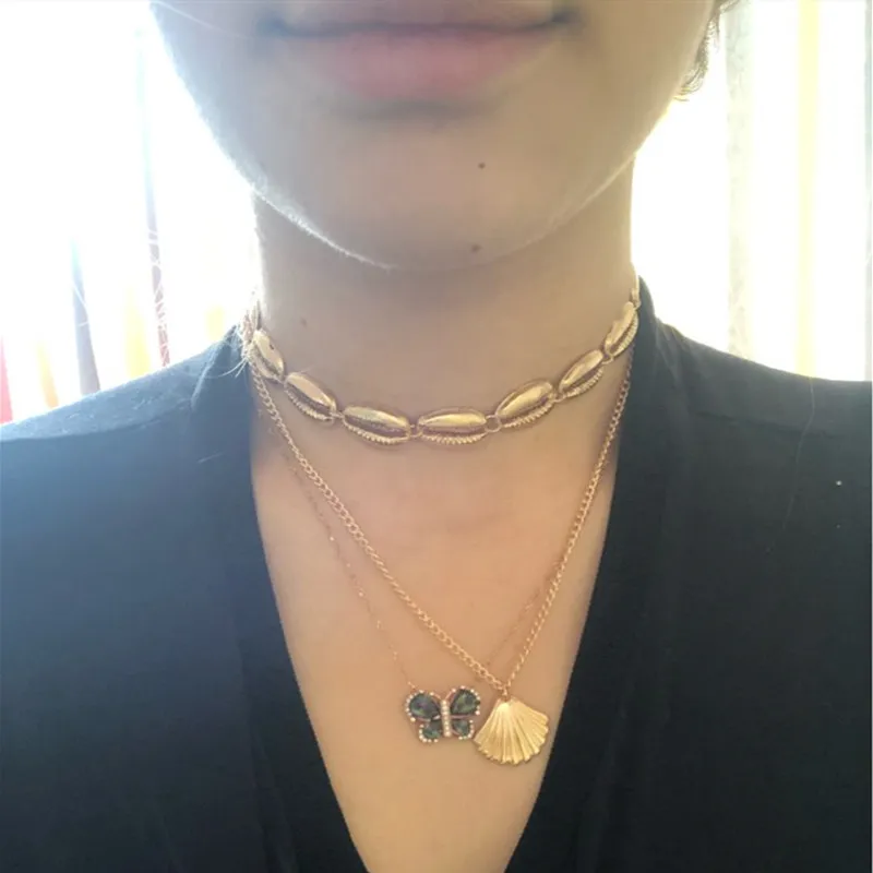 set Chocker Kleine Shell Choker Kettingen voor Vrouwen Multilayer Lange Ketting Hanger Boheemse Strand Oceaan Kettingen Sieraden Colla2609