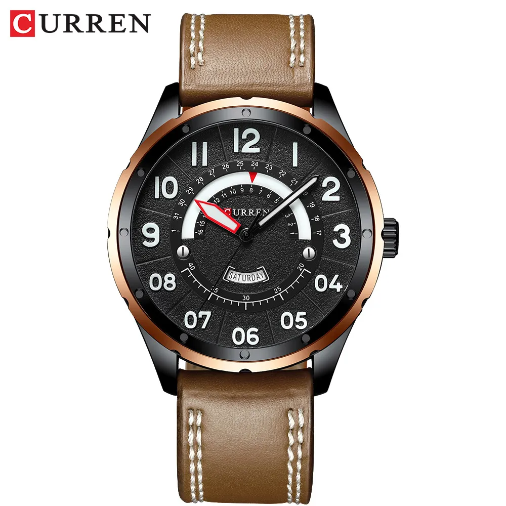 Curren Brand Luxury Man Assista New Fashion Quartz Assista Men Leather Strap Watch para homens Data Relógio Male Casual Style285p