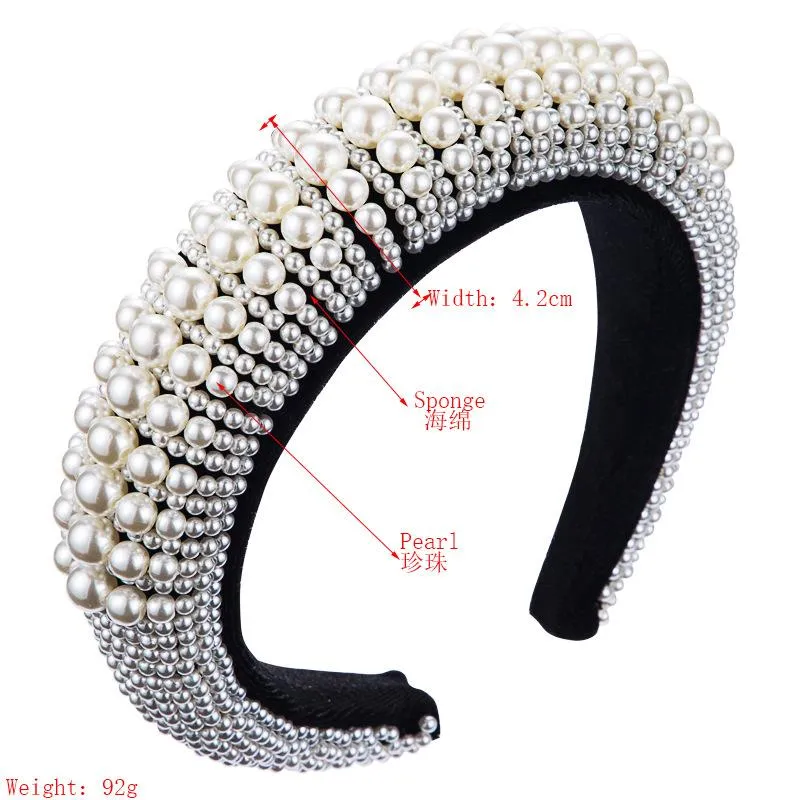 Luxury Design Hairband Fashion Pearl Cover Padded Headband For Women Dance Party Women Hair Accessories Velvet Bezel Sponge Hair B2180