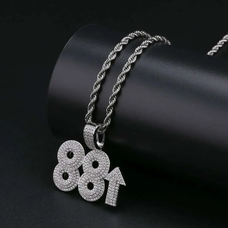 Europe and America Fashion Hip Hop Jewlery Yellow White Gold Plated CZ 88 Rising Rich Pendant Necklace for Men Women Nice Gift333V