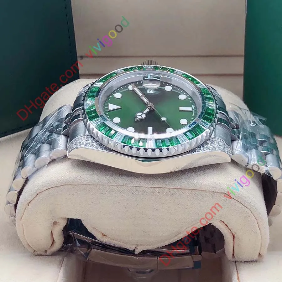 40mm Rbow Rainbow Diamond Bezel Saffier Baselworld Horloge Heren Automatische Groene Horloges Heren Sport 116610LV Sub Datum Watches291Y