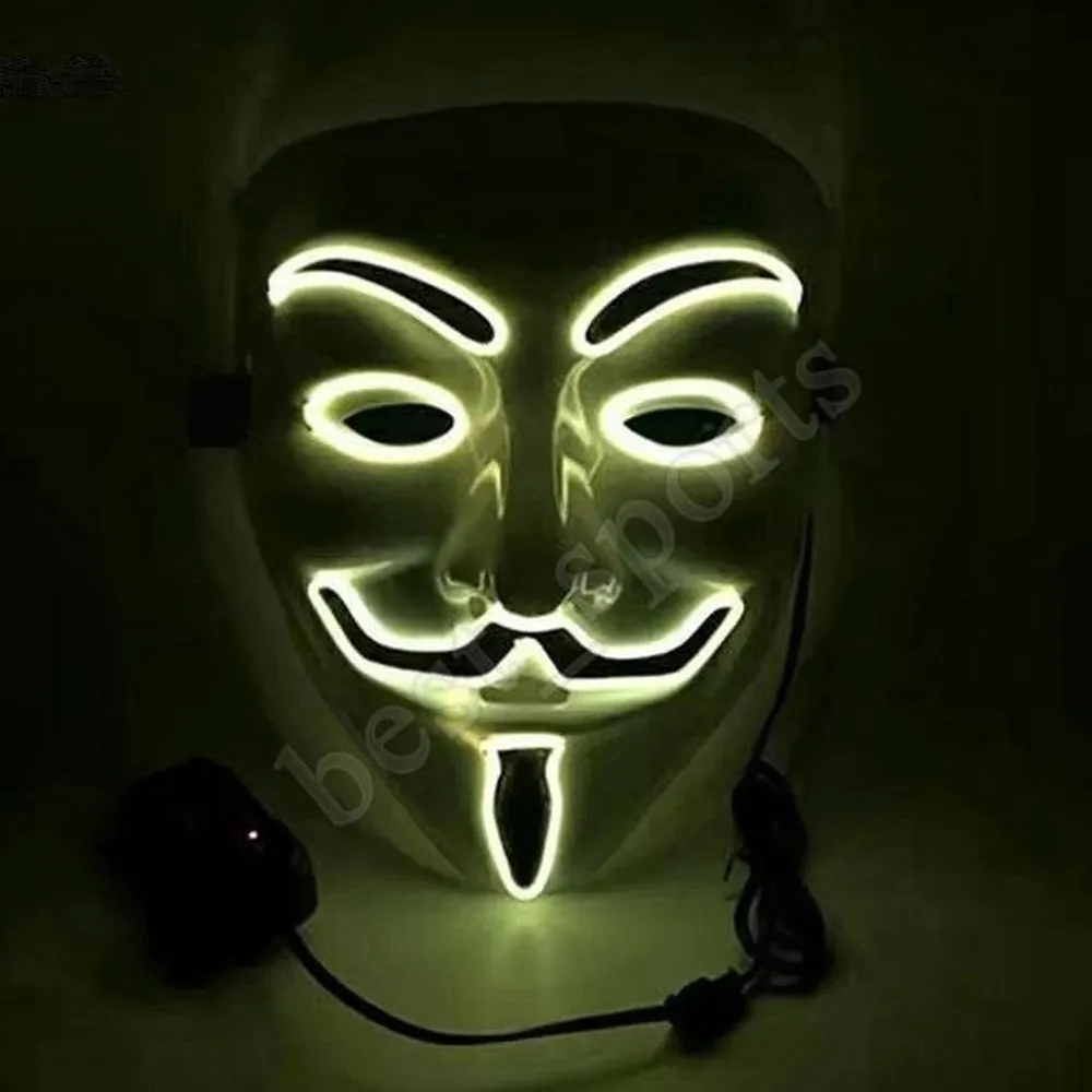 Vendetta 마스크를위한 도매 10 색 V LED 글로우 마스크 마스카라 Luminosa 할로윈 마스크 파티 가장 무도회 춤 장식 글로우 마스크