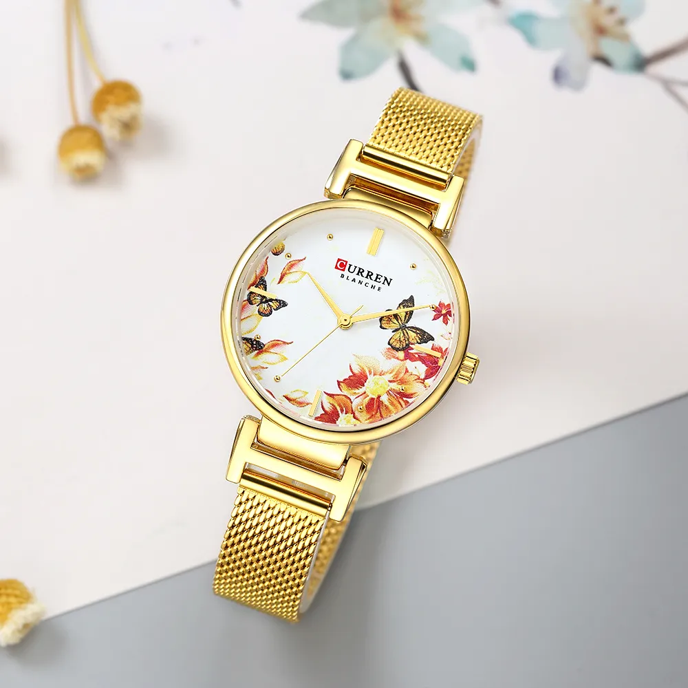 Nouveau CURREN montres en acier inoxydable femmes montre belle fleur Design montre-bracelet pour femmes été dames montre Quartz Clock2538