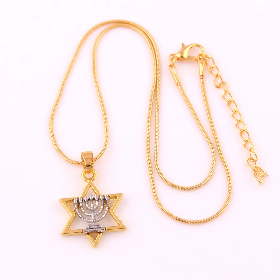 Colgante con dije hexagonal de Estrella de David y Menorá, collar judío religioso 237H