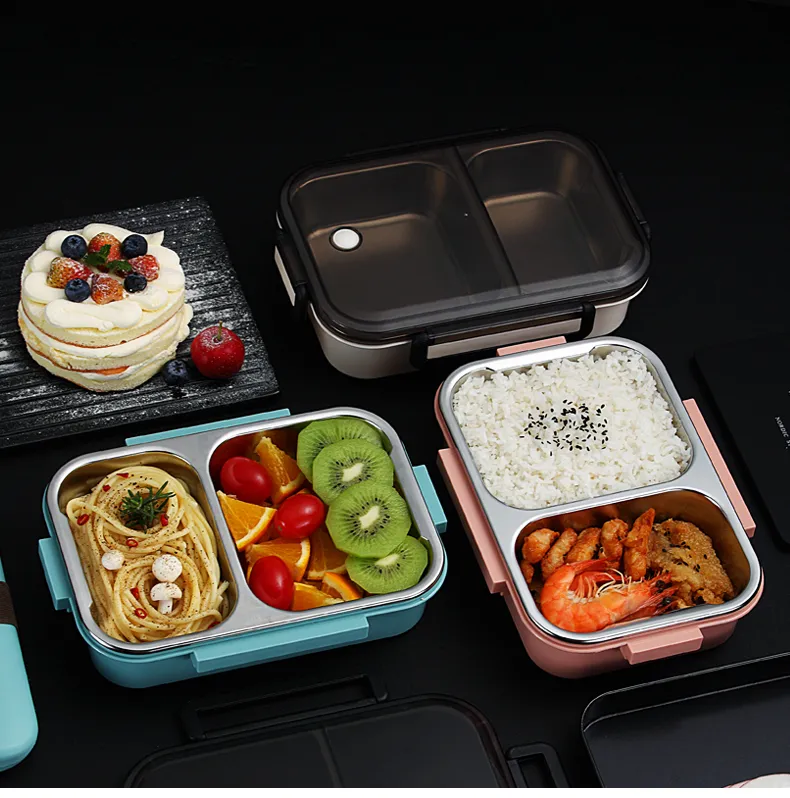 Bento Box microonde giapponese Scatola pranzo bambini in acciaio inossidabile 304 Scatola pranzo Bento a prova di perdite contenitore alimenti scolastici bambini8419876