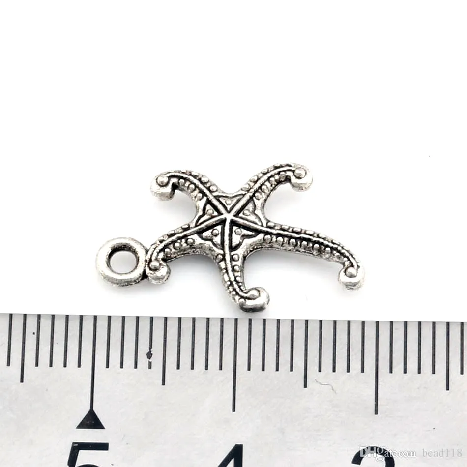 Antique Srebrny Stop Starfish Charm Wisianty do biżuterii Naszyjnik i bransoletka 17 x 12 mm265y