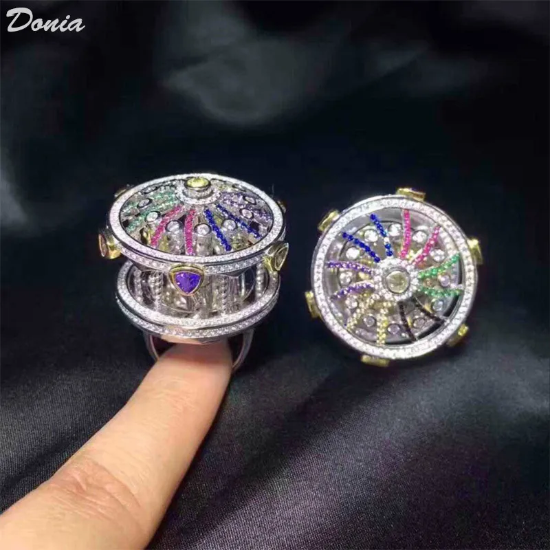 Donia mücevher lüks yüzük moda abartılı atlıkarınca bakır bakır mikro inişli renk zirkon Avrupa ve Amerikan 314L'den el yapımı hediyeler