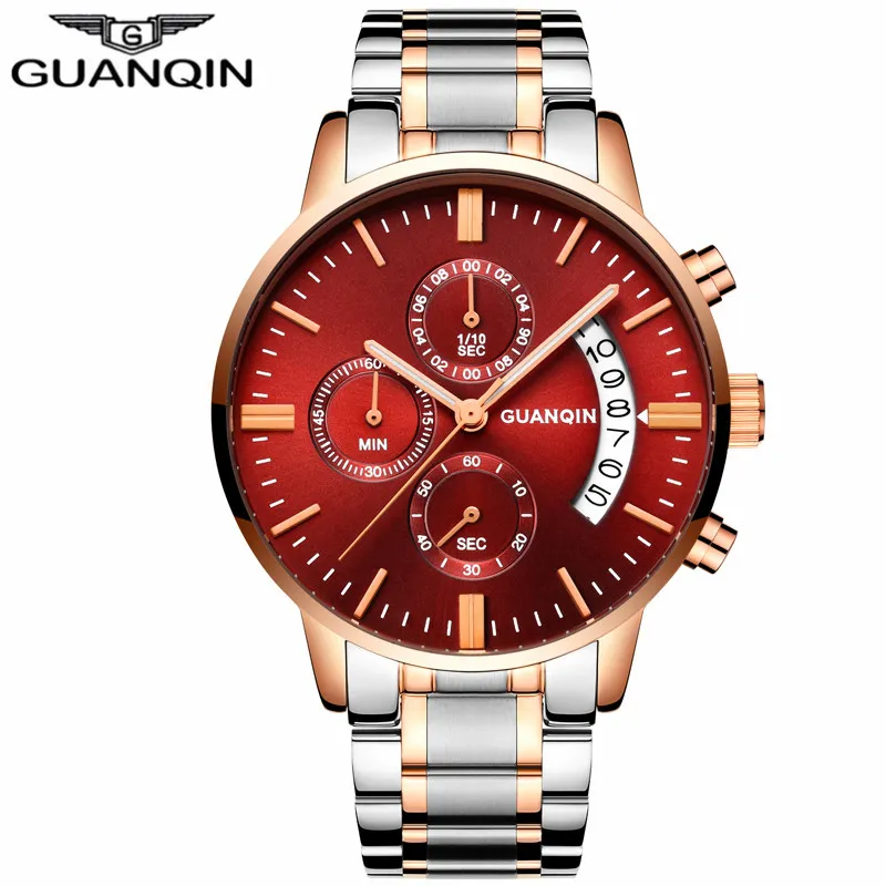 Relogio Masculino męskie zegarki Top marka luksusowy guanqin chronograf świetliste zegar sportowy kwarcowy zegarek ze stali nierdzewnej Watch211y