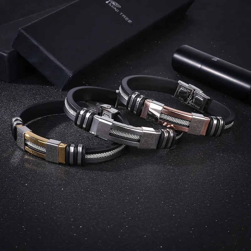 Männer Armband Modeschmuck Herren Armbänder Punk Silikon Edelstahl Charme Coole männer Band Armreif Armbänder Geschenke Für M277t