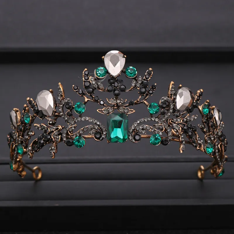 Tiaras en cristal vert vintage Black Riginestone Queen Crow