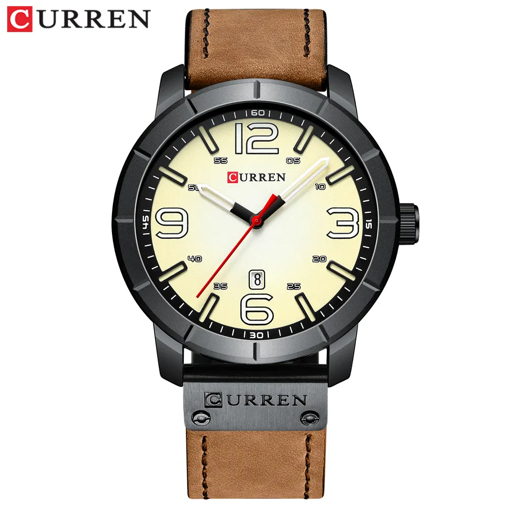 Reloj clásico CURREN de marca a la moda para hombre, resistente al agua, con fecha, correa de cuero, reloj de pulsera analógico militar de cuarzo, reloj Erkek Kol Saat2237