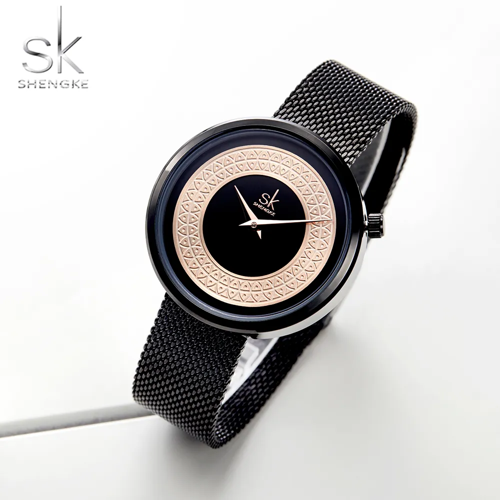 Shengke Abito femminile Orologio da donna Maglia metallica Orologio di moda Design vintage Orologio da donna Marchio di lusso Classico Bayan Kol Saati271u