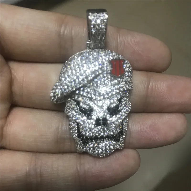 Hip Hop smycken Micro Pave Black Ops Skeleton Skull Pendant Halsband Silver Cubic Zircon Iced Out Zircon Jewelry Male Gift225d