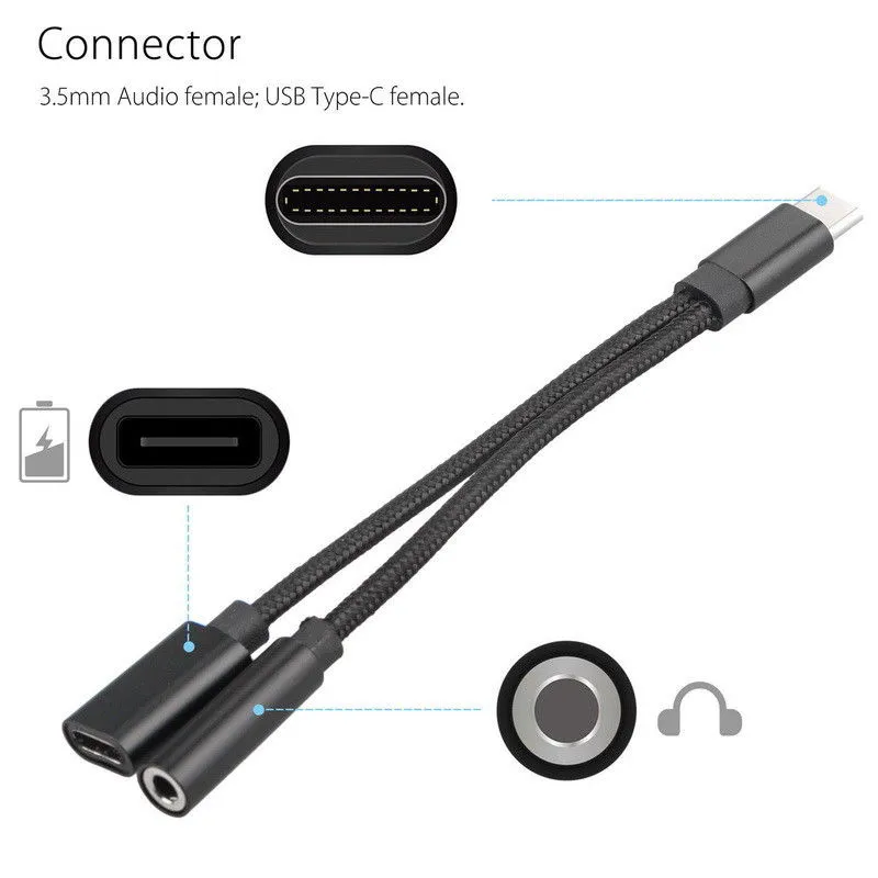 最新2 IN1 Typec Convertor USBタイプC充電ケーブル35mm O Huawei Samsung5099054のXiaomiのイヤホンヘッドフォンアダプター