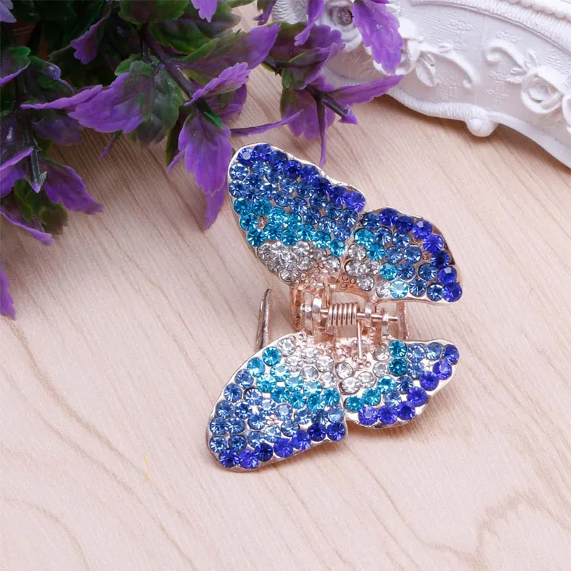 Elegant Women Girl Butterfly Claw Crystal barrettes Rhinestone Hair Clip Clamp Hairpin Jaw208P