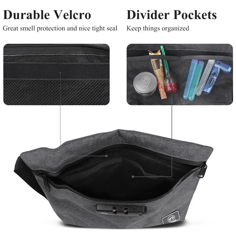 FIREDOG Smoking Smell Proof Bag with Combination Lock Carbon Lined Divider Pockets Large Container for Herb Odor Proof Stash Pouch
