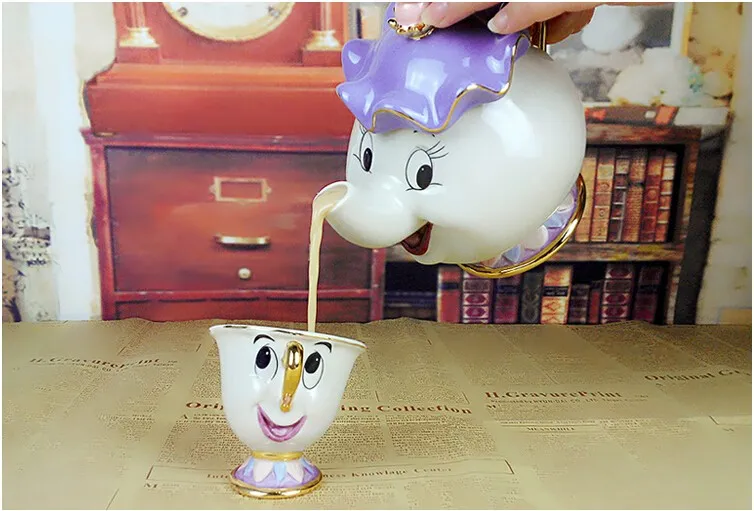 Conjunto de chá dos desenhos animados beleza e bule chip copo conjunto adorável presente criativo chá leite drinkware283j