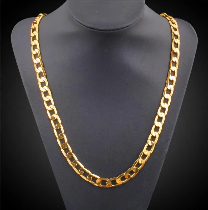 Homens mulheres hip hop punk 7mm 10mm 12mm 18k Real Gold Plated 1 1 Ficaro Chain Colares Fantaspume de moda 24 polegadas de comprimento jóias de jóias254n