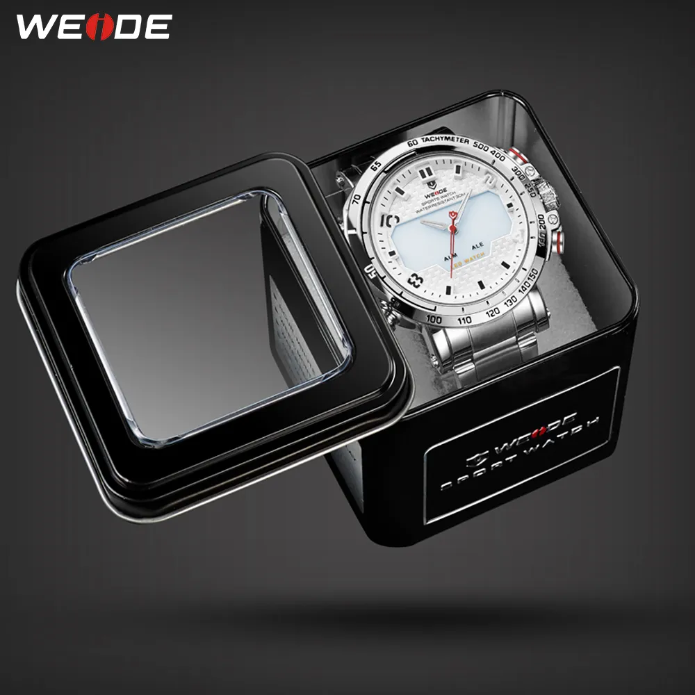 WEIDE Man Sport Back Light LED-display Analoog alarm Auto Datum Militair leger roestvrijstalen band quartz horloge Relogio Masculino287x