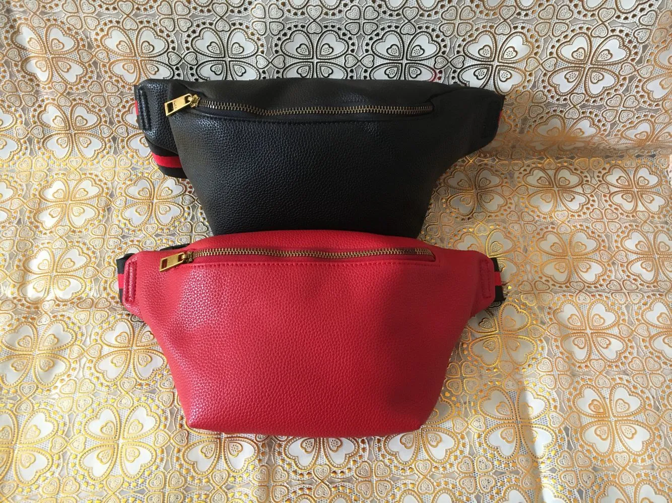 Новый дизайн, поясная сумка, черная воловья кожа, сумки на талию с сердечками, кошелек, женская красная поясная сумка через плечо, сумки на плечо # G58158G196O
