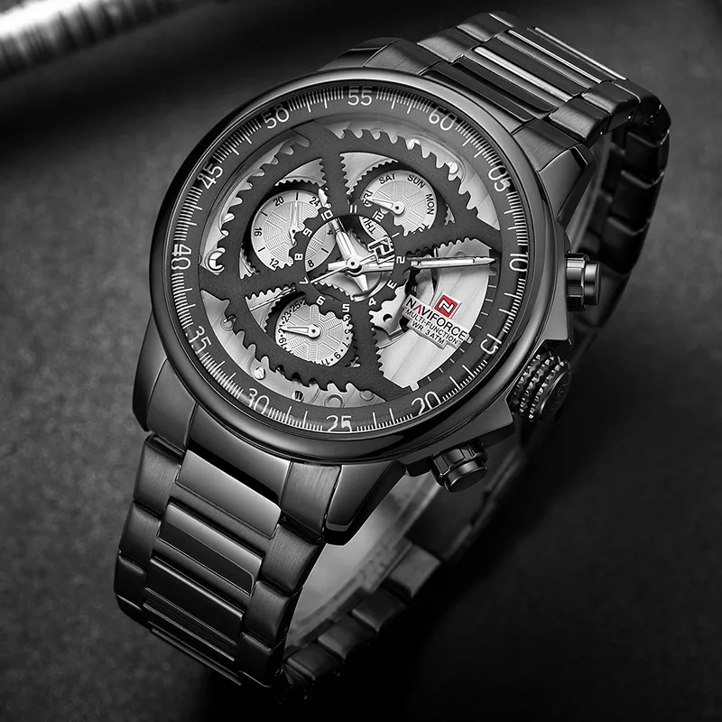 NAVIFORCE Herren Sport Uhren Männer Top Marke Luxus Voller Stahl Quarz Automatische Datum Uhr Männliche Armee Militärische Wasserdichte Watch235a