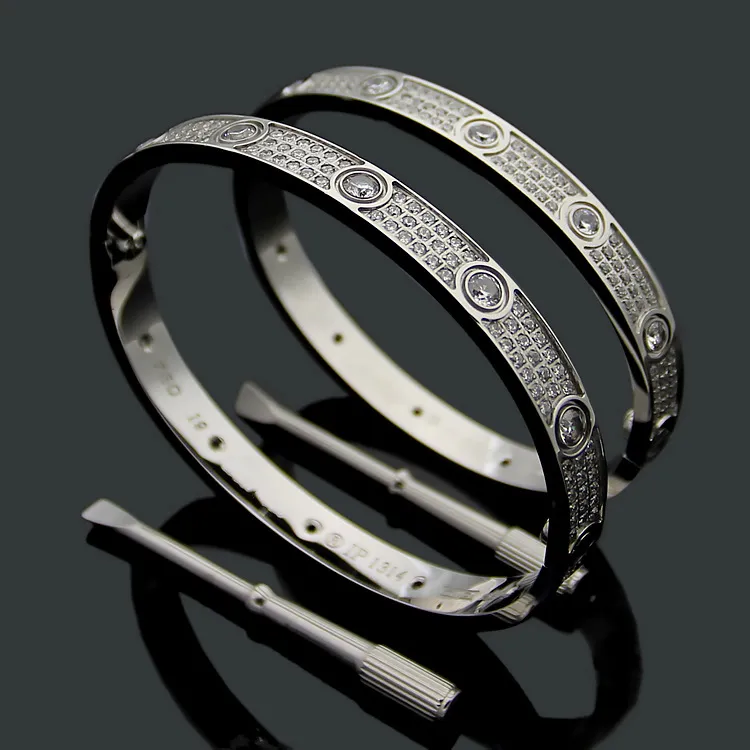 Titanium Steel 3 Row Full Diamond Bracelet Fashion Women Men Chirstmas Bangle Bracelets Distance Jewelry Gift with velvet bag261V