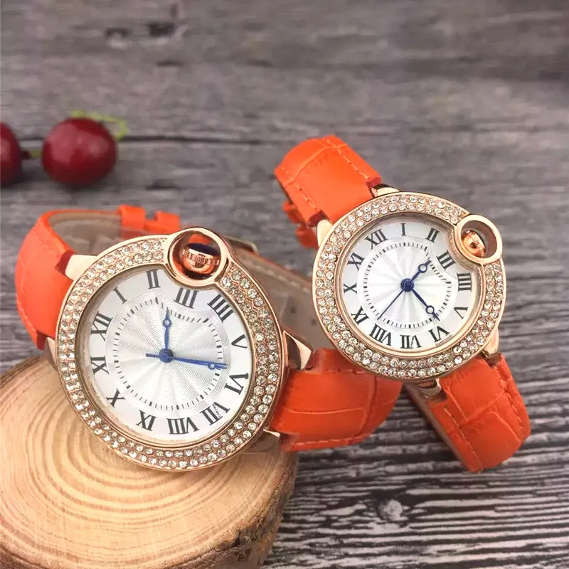 Mode Stijl Vrouwen Horloges Mannen Horloge Lederen Band Diamanten Kast Quartz Horloge Iced Out Glanzende Steen Splash Waterproof222x