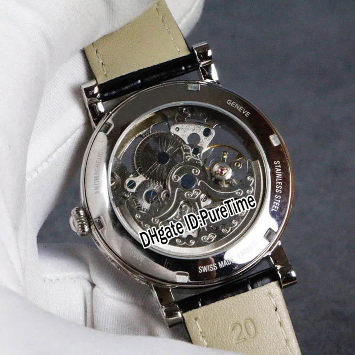 Nowa Calatrava 5180 1R Tourbillon Automatyczna męska zegarek rzeźbiony stalowy szkielet szkielet biały niebieski męski zegarek skórzane zegarki Pureti258k