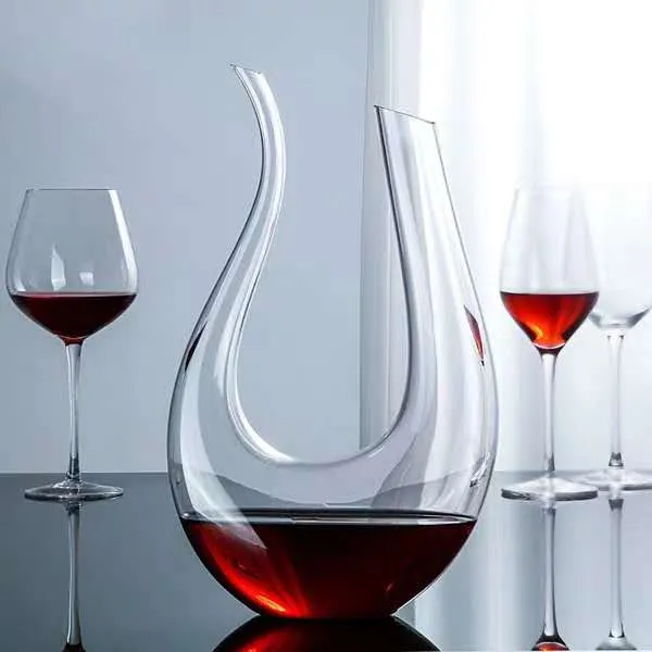 Decanter vino domestico Caraffa sfiato vino in vetro cristallo Caraffa aeratore vino soffiato a mano al 100% Accessori aeratore vino con base larga276N