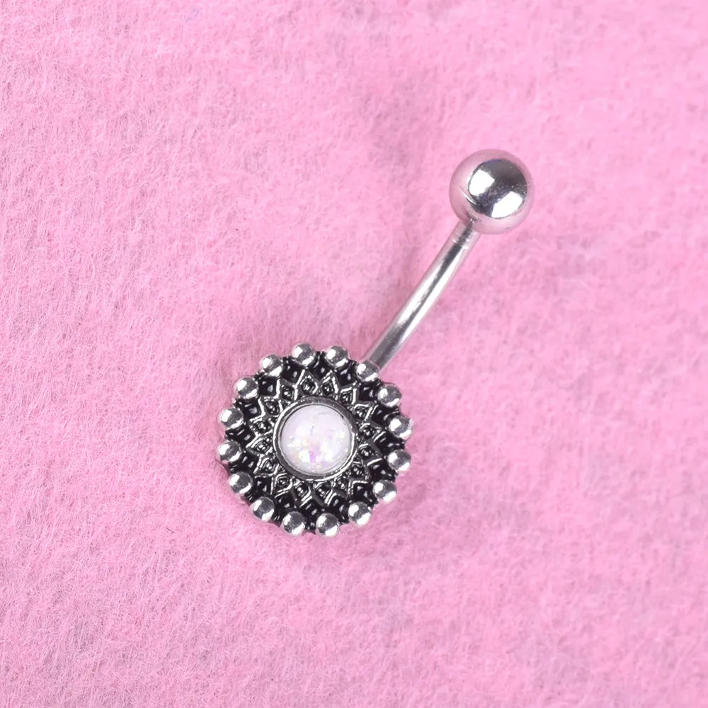 Sexy Vintage ronde fleur Wasit danse du ventre cristal bijoux de corps en acier inoxydable nombril cloche bouton Piercing balancent anneaux pour les femmes