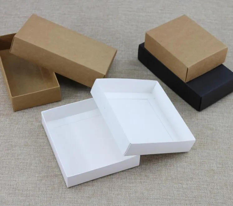 Boîte en Carton Kraft noir et blanc avec couvercle, boîte en Carton vierge en papier Kraft, bricolage, emballage cadeau artisanal, 10 tailles, 322B