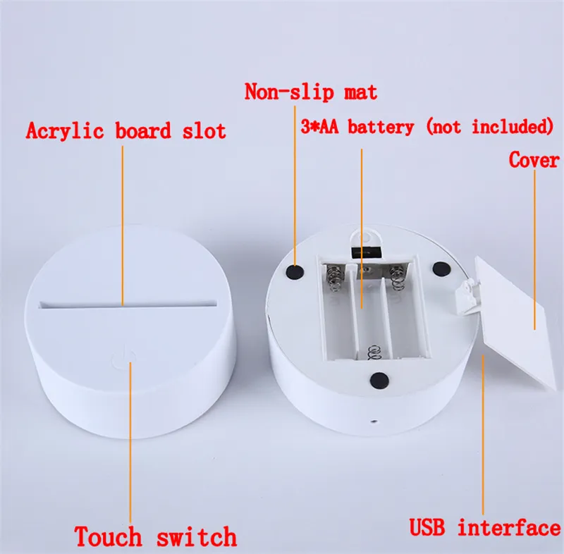 Stock Stock RGB LED LED Baza lampy przełącznika 3D do iluzji 4 mm Acryl Light Panel 2A lub DC5V USB zasilane 229L