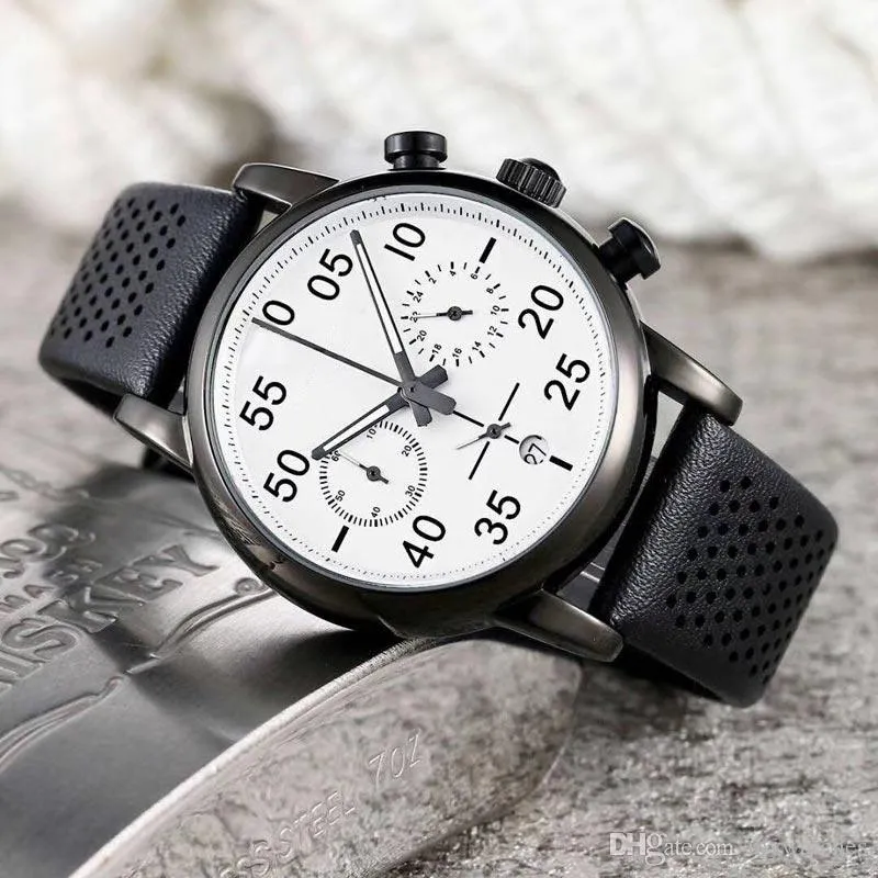 Luxus Sport Herrenuhr blau Mode Mann Armbanduhren Lederarmband alle Zifferblätter funktionieren Quarzuhren für Männer Weihnachtsgeschenke Uhr mo244J